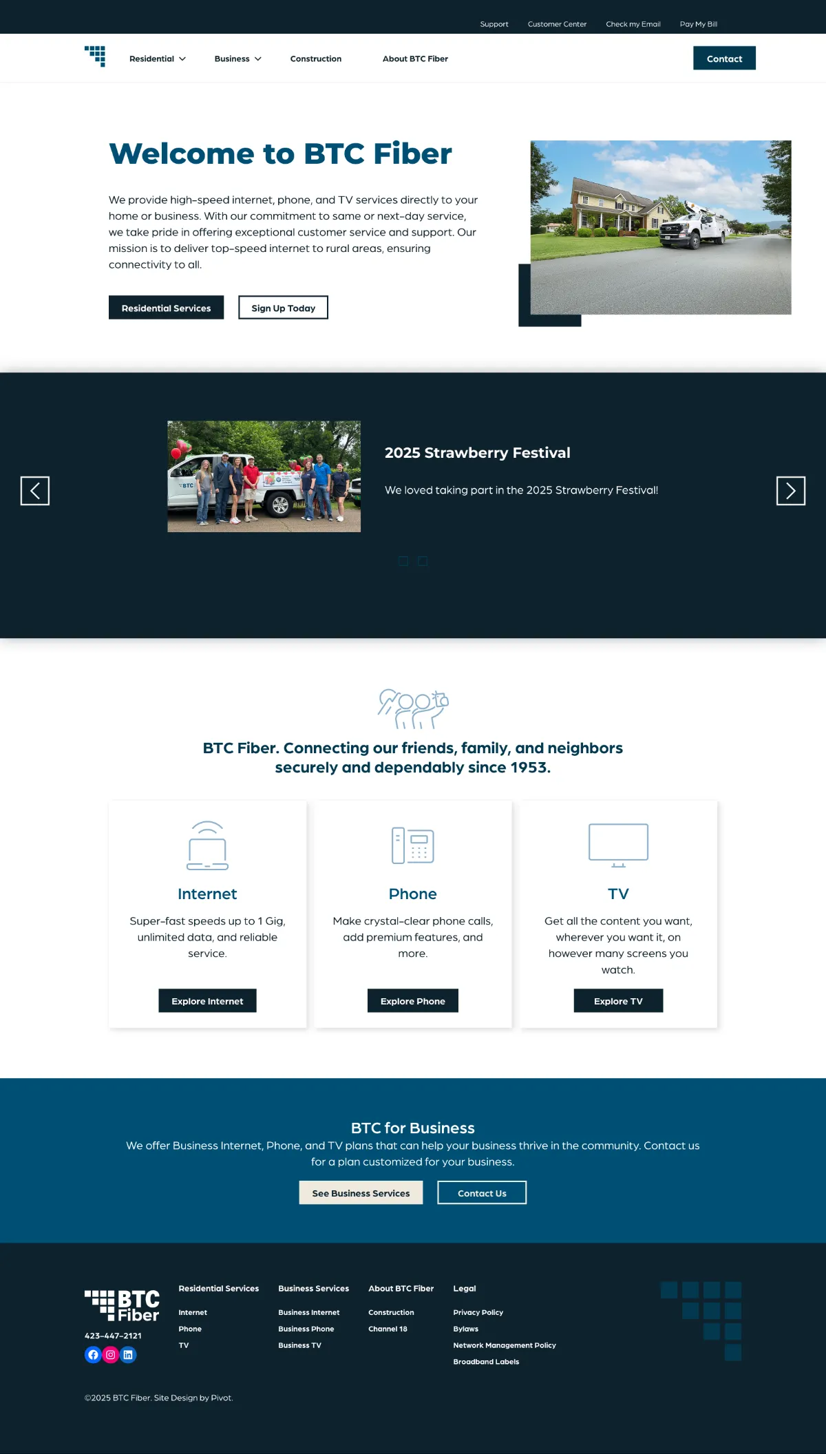BTC Fiber Website Screenshot